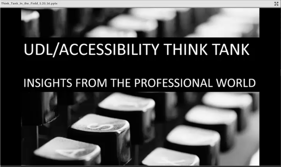 Screen shot of one of the slides from an accessibility task force online presentation.