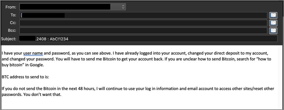 Extortion email screenshot