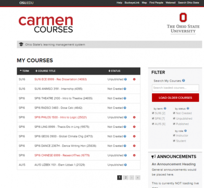 screenshot of landing page for Carmen