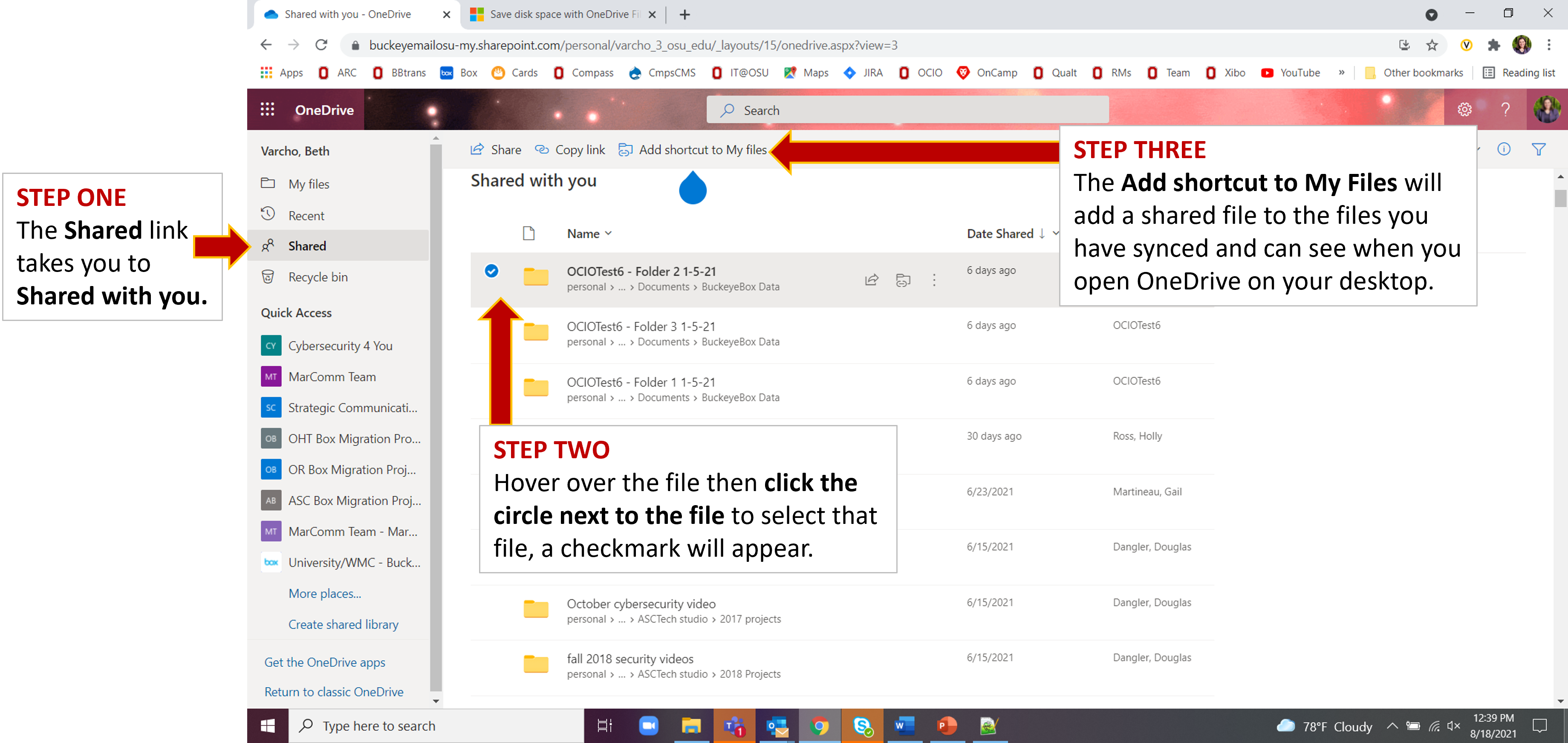 Screenshot of how to sync to desktop in OneDrive