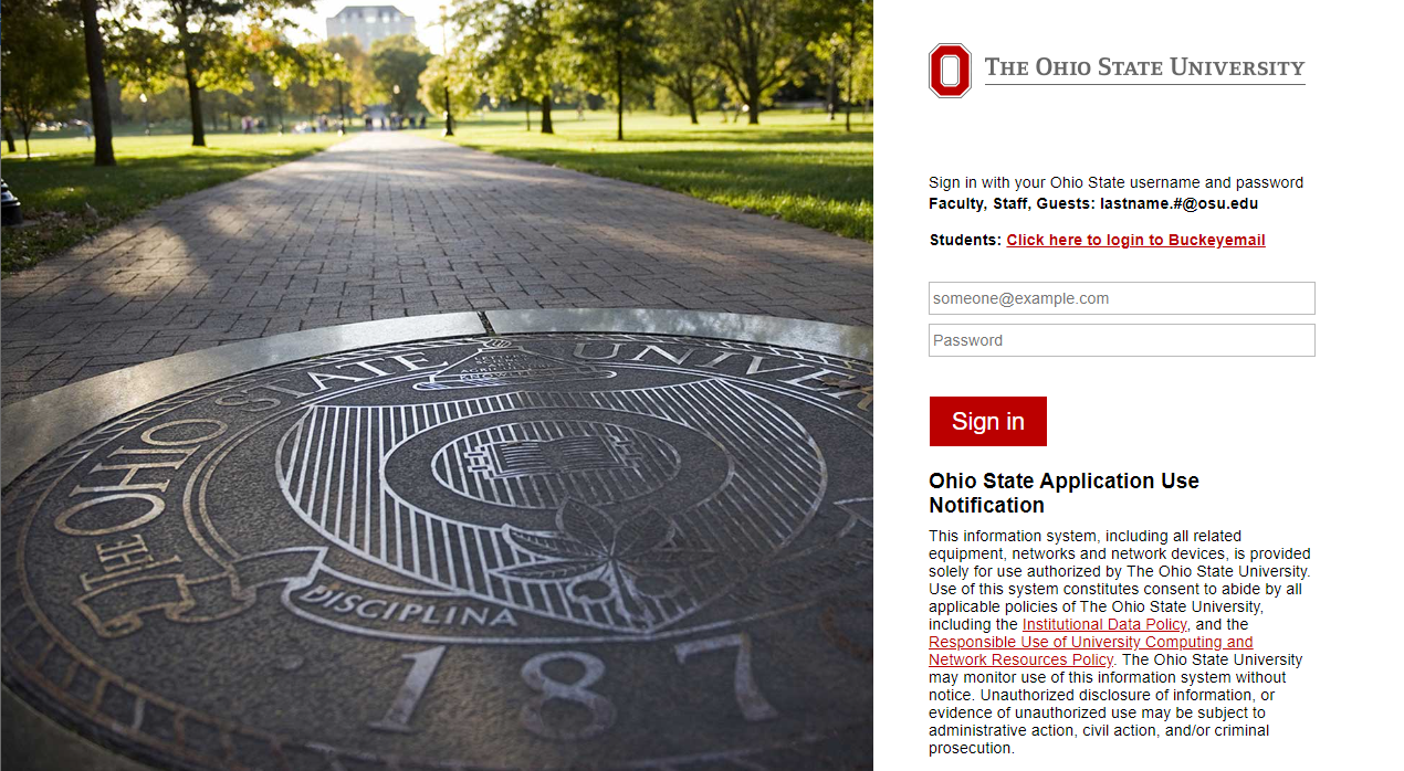 Ohio State ADFS login page 