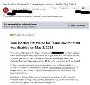 Example of Email Dataverse Owners will receive