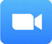 An icon with a white video camera in the middle of a blue square