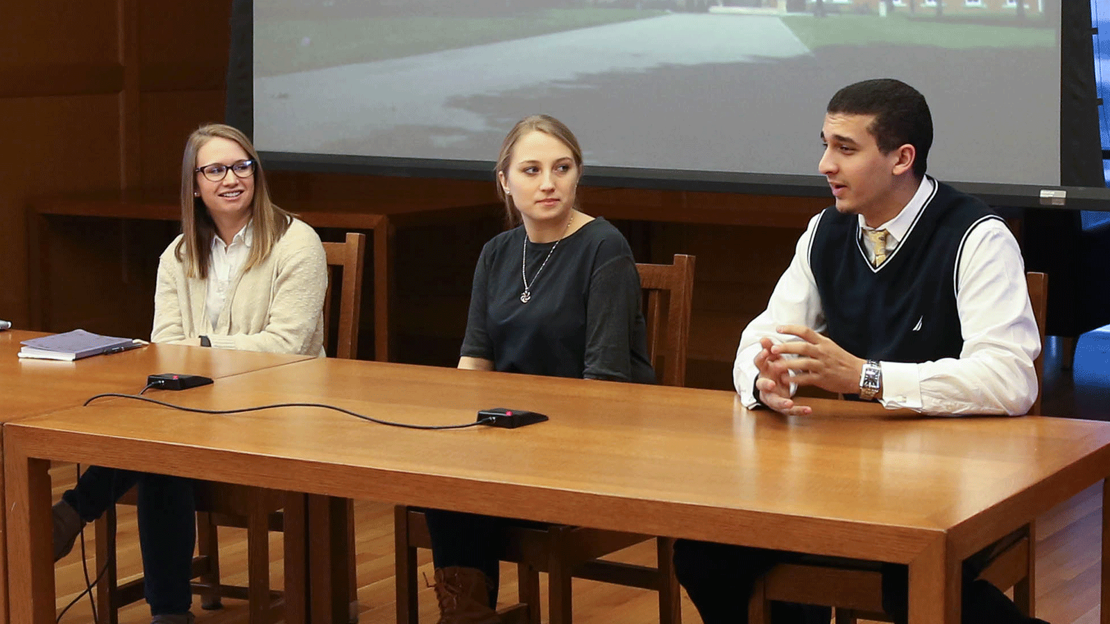 Abby Waidelich, Caroline Gonzalez, Samer Abusway at Discovery Series Kickoff event