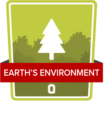 Ohio State Earth's Environment badge, green badge with stylized pine tree