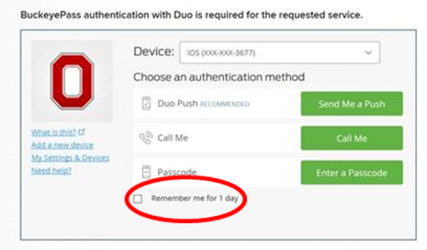 screen shot of remember me feature on BuckeyePass