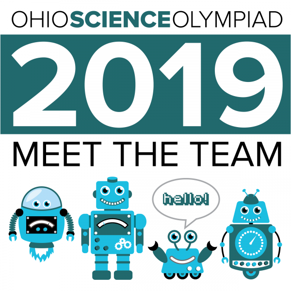 Meet the team 2019, featuring a group of robots 