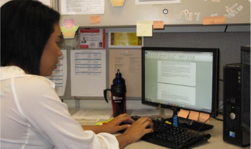 decorative woman using computer