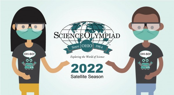 decorative image cartoon students with Science Olympiad logo
