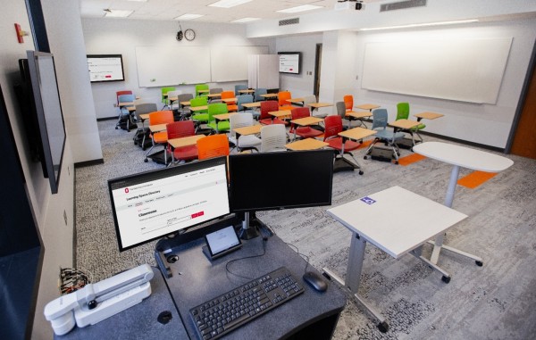 McPherson first floor classroom, designed with faculty collaboration to support active learning 