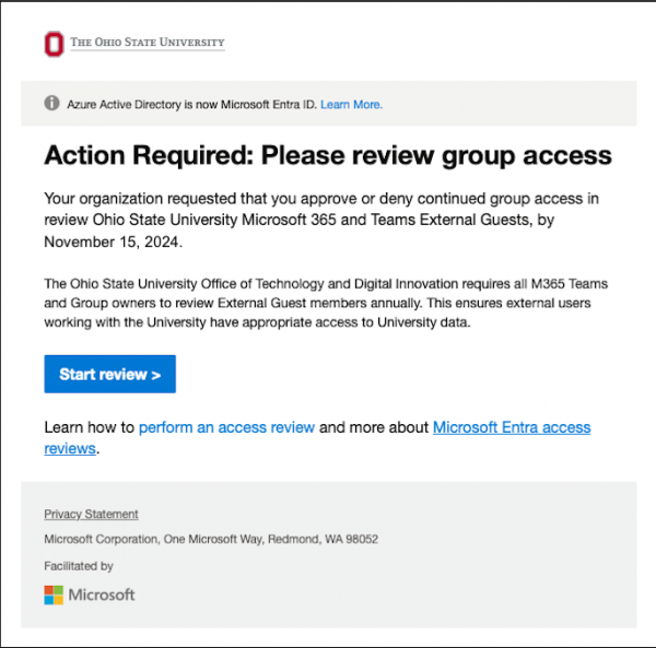 Screen shot showing guest review email example