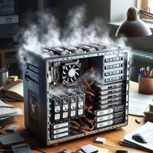 decorative image of a computer overheating