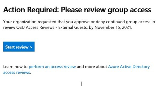 Screenshot of Access Review Email