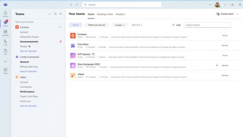 Screenshot of the Your teams page