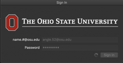 Ohio State University logo and type fields showing name.#@osu.edu and password
